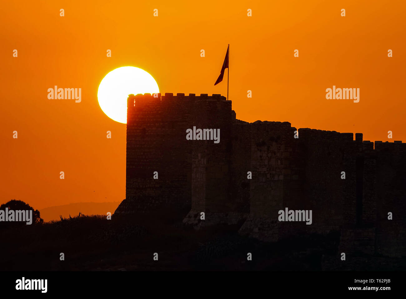 Vista al tramonto del Castello di San Giovanni, vicino al sito di Efeso, nonché patrimonio dell'UNESCO, Selçuk, Turchia, Foto Stock