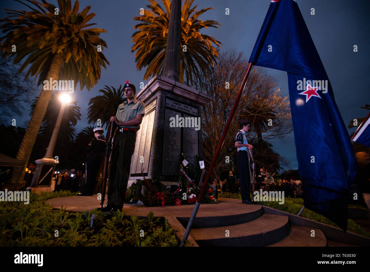 Foto di Tim Cuff - 25 Aprile 2019 - Anzac Day servizi, Nelson, Nuova Zelanda Foto Stock