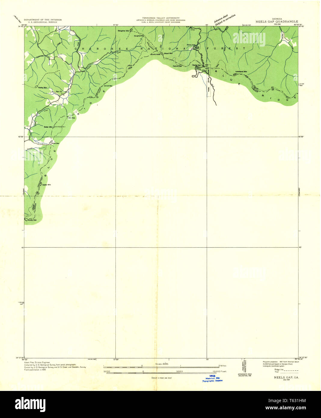 USGS TOPO Map Georgia GA Neels Gap 246480 1935 24000 Restauro Foto Stock