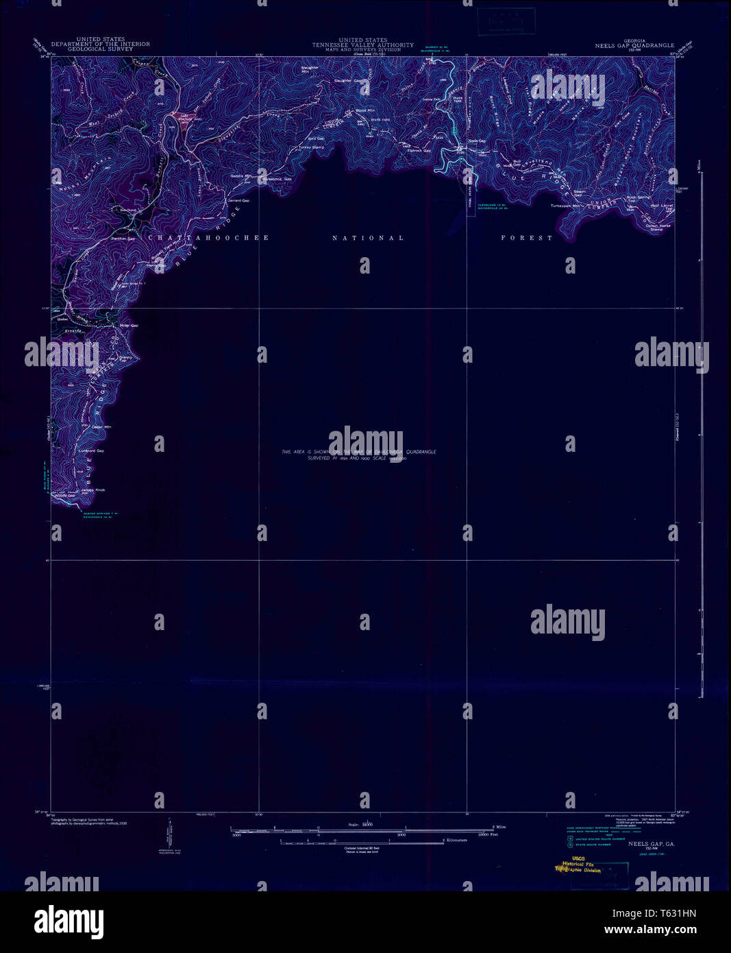 USGS TOPO Map Georgia GA Neels Gap 246481 1938 24000 Restauro invertito Foto Stock