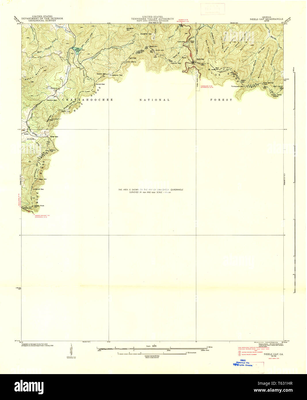USGS TOPO Map Georgia GA Neels Gap 246481 1938 24000 Restauro Foto Stock