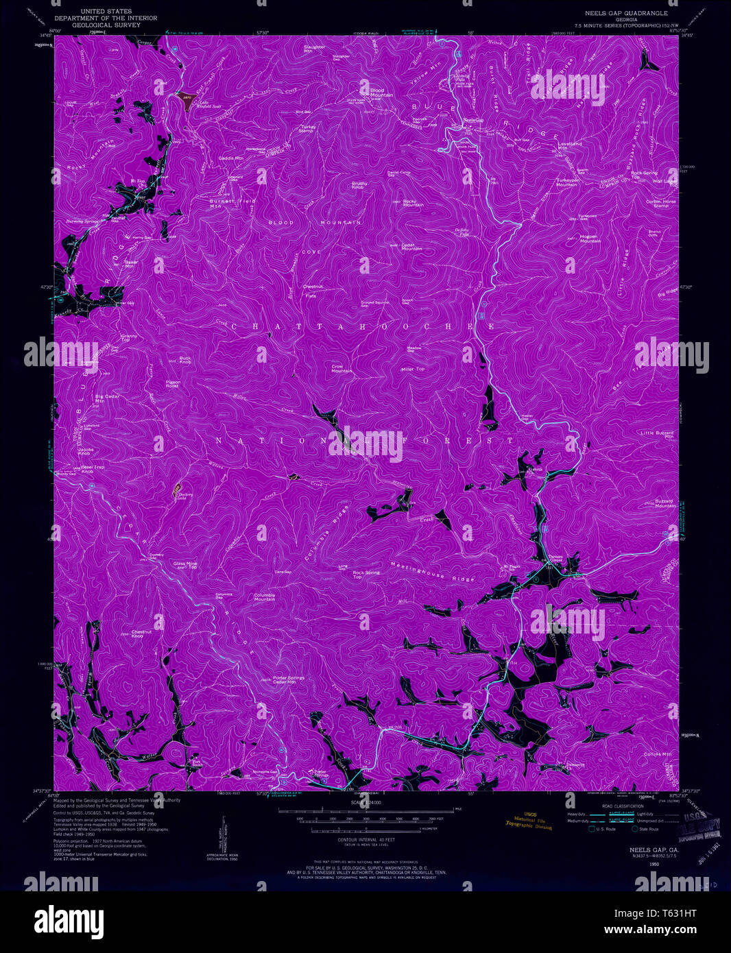 USGS TOPO Map Georgia GA Neels Gap 246482 1950 24000 Restauro invertito Foto Stock