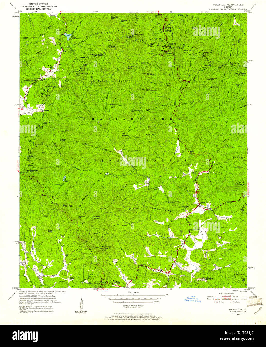 USGS TOPO Map Georgia GA Neels Gap 246482 1950 24000 Restauro Foto Stock