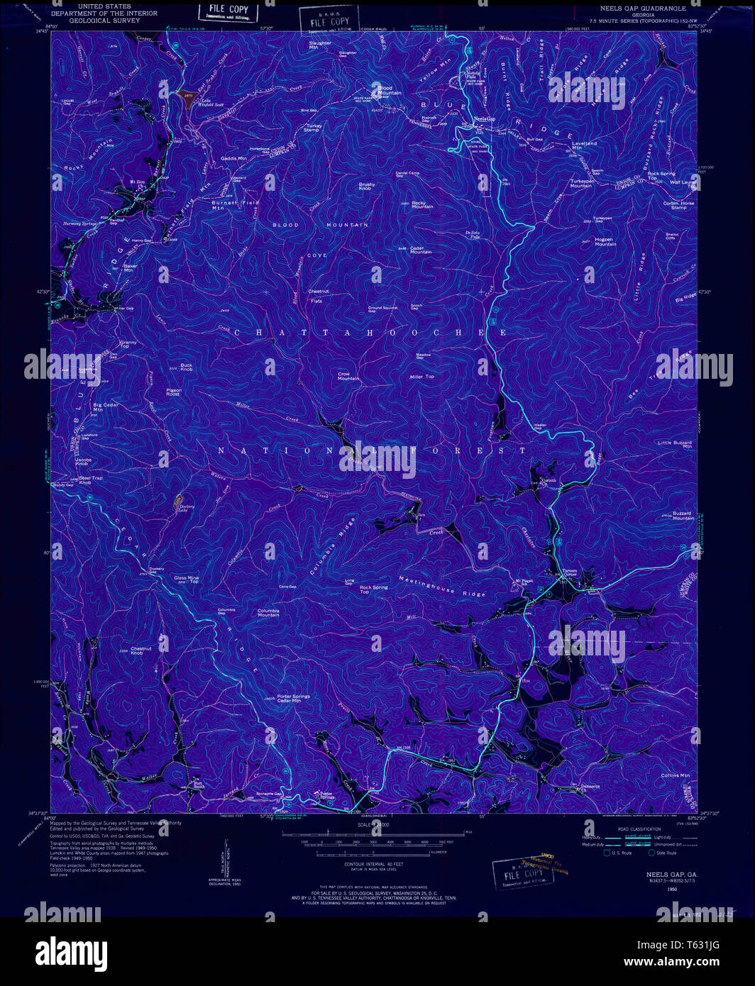 USGS TOPO Map Georgia GA Neels Gap 246483 1950 24000 Restauro invertito Foto Stock