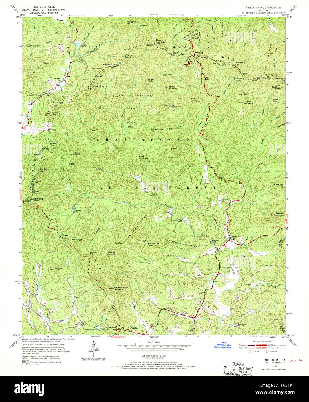 USGS TOPO Map Georgia GA Neels Gap 246484 1950 24000 Restauro Foto Stock