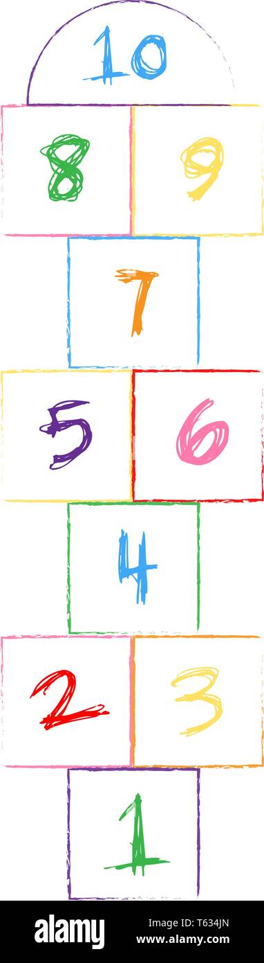 Bambini game street. parco giochi con numeri. illustrazione con campana gioco. Illustrazione Vettoriale