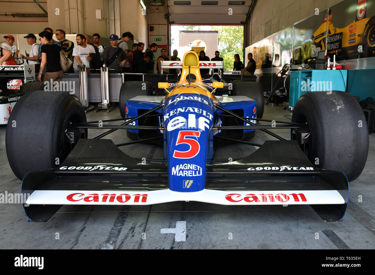 Imola, 27 Aprile 2019: Storico 1992 F1 Williams FW14B ex Riccardo Patrese - Nigel Mansell durante la Minardi Giornata Storica 2019 sul circuito di Imola Foto Stock