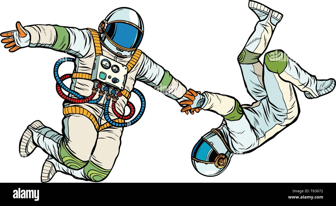 Un giovane in amore, astronauti tenendo le mani Illustrazione Vettoriale