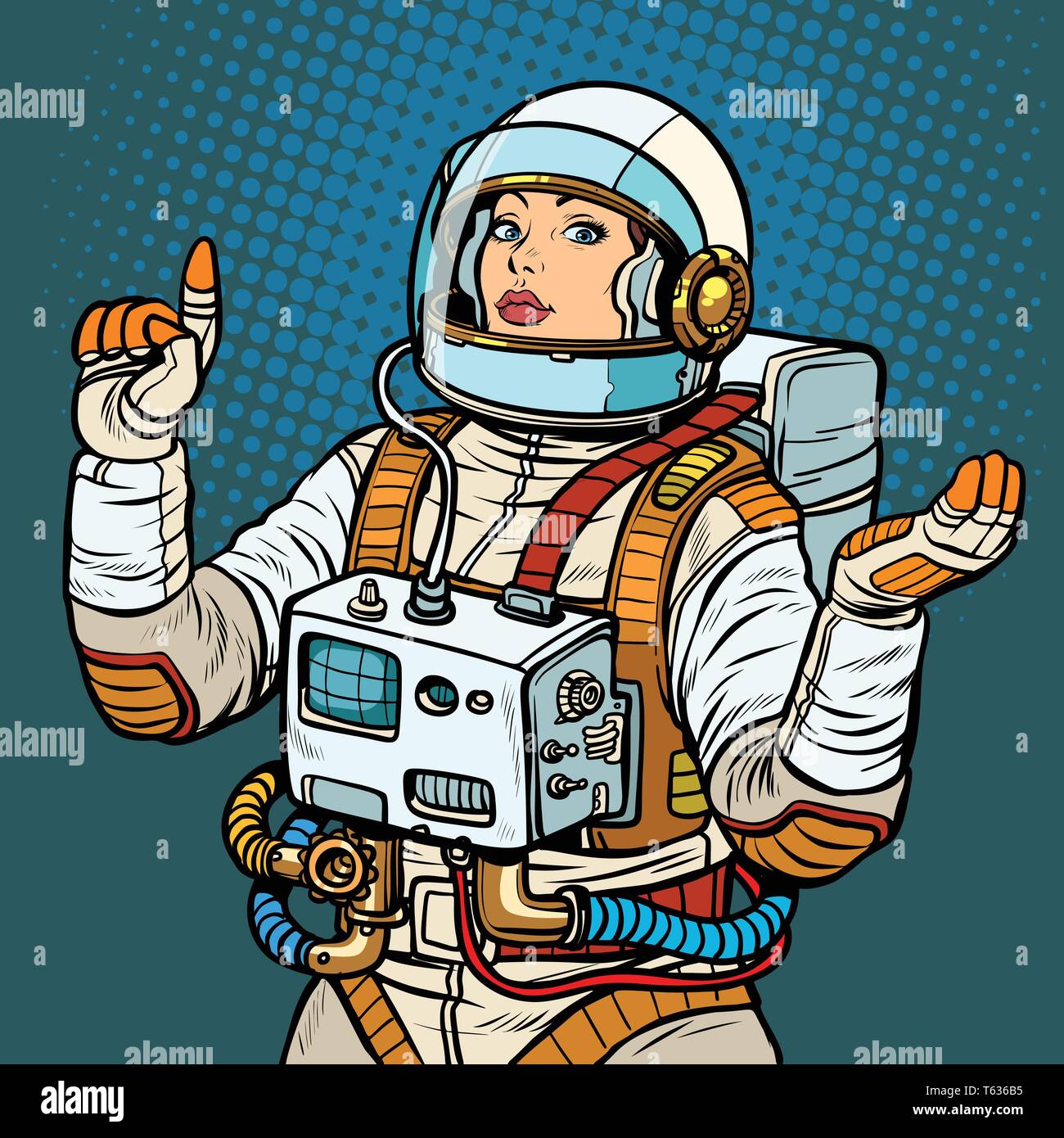 Donna astronauta, esplorazione dello spazio Illustrazione Vettoriale
