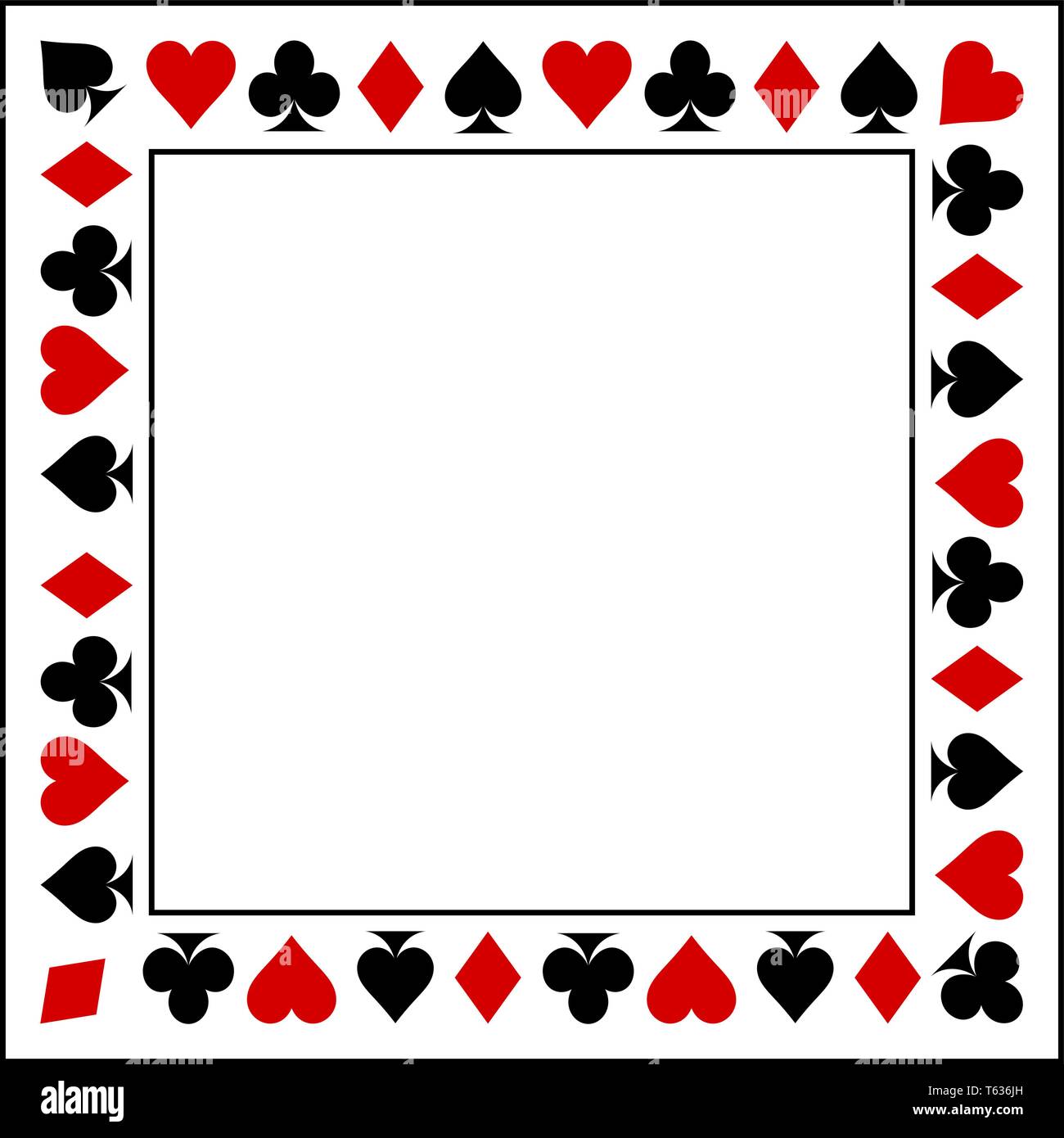 Carta da gioco tute isolati su sfondo bianco. Telaio di tute di carta. Illustrazione Vettoriale