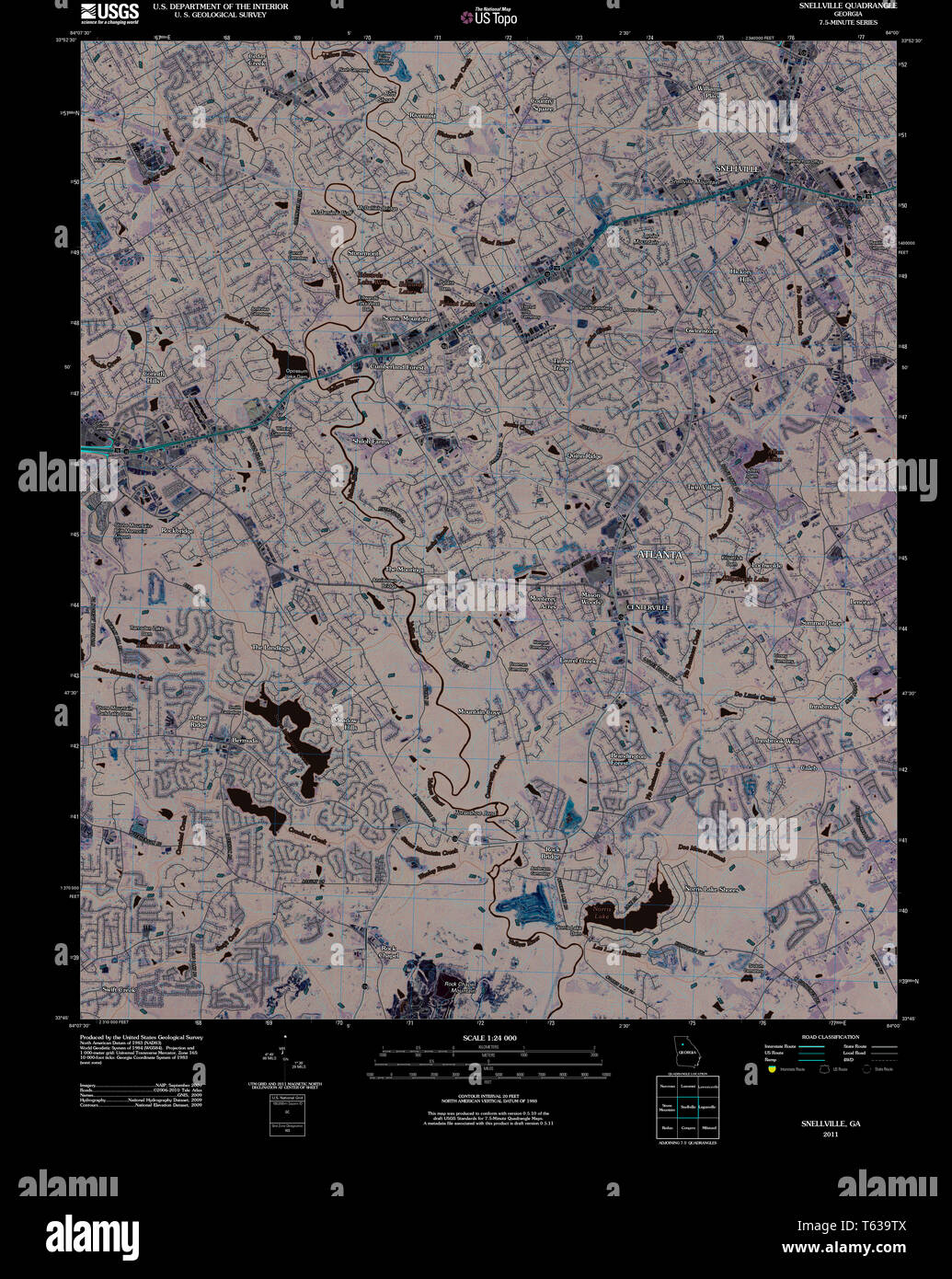 USGS TOPO Map Georgia GA Snellville 20110307 TM restauro invertito Foto Stock