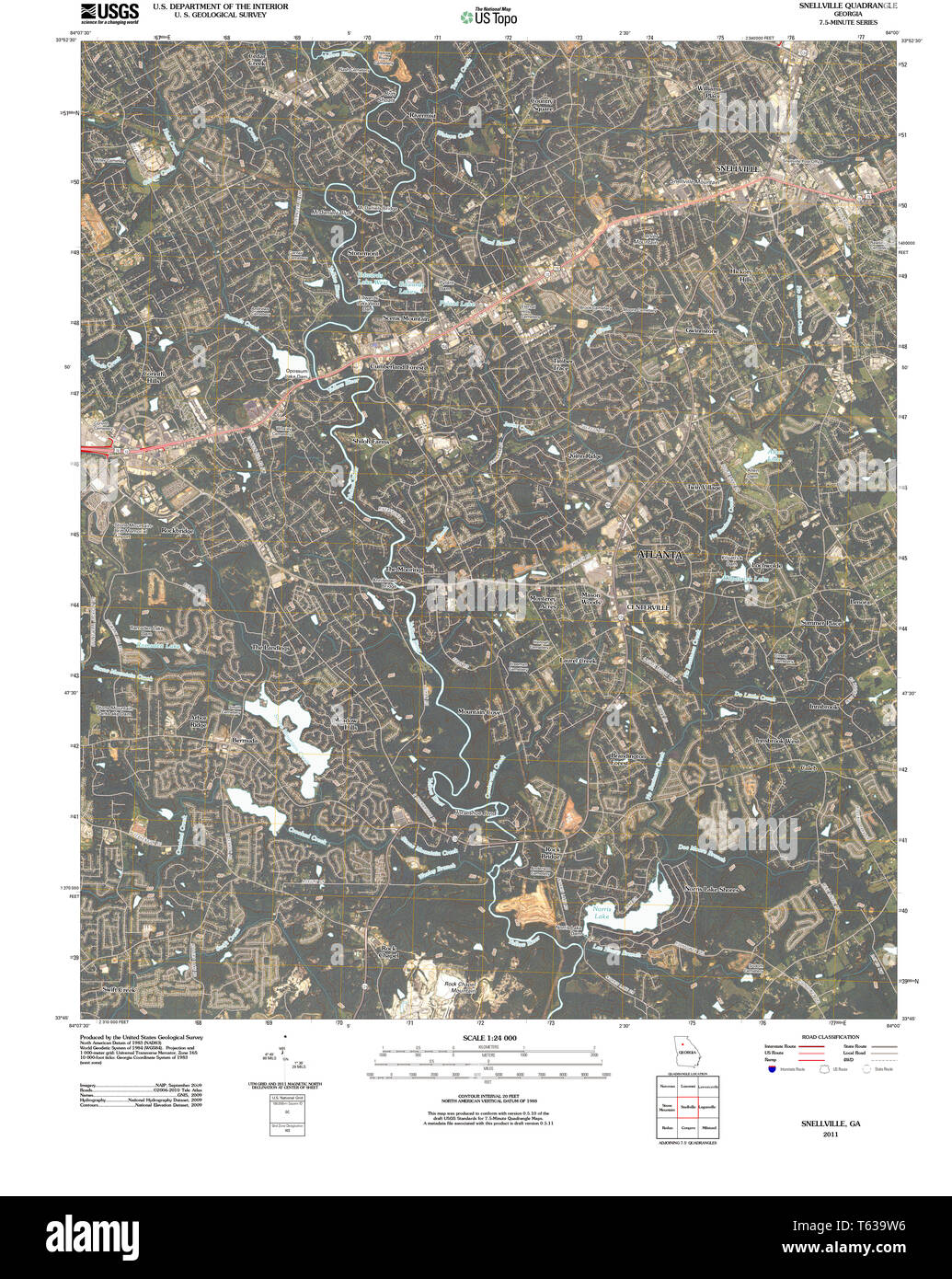 USGS TOPO Map Georgia GA Snellville 20110307 TM il restauro Foto Stock