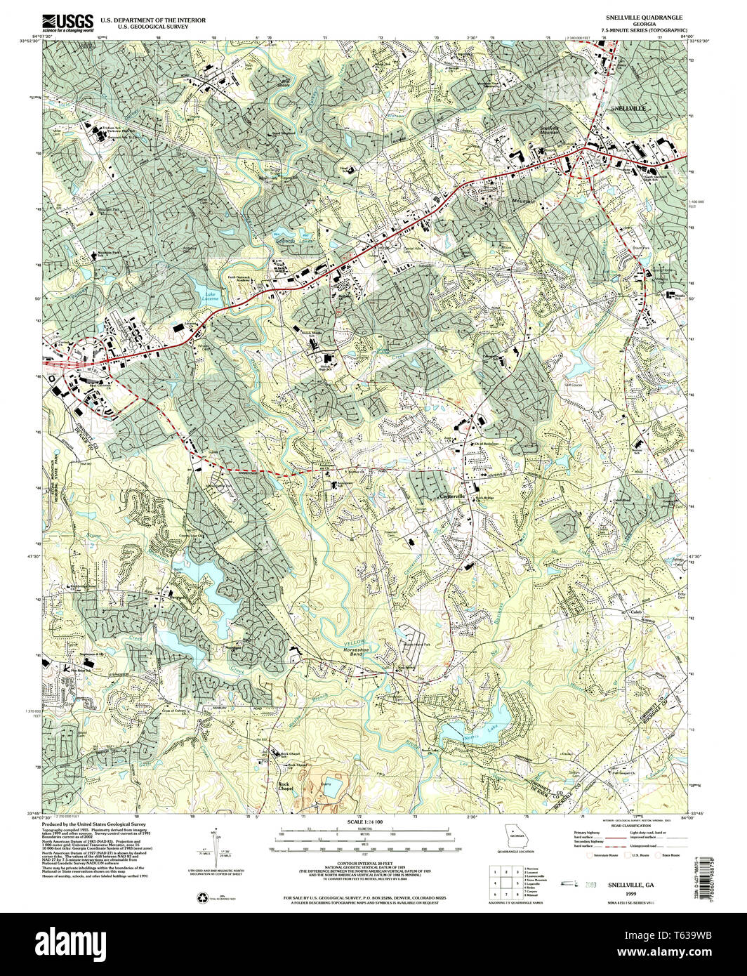 USGS TOPO Map Georgia GA Snellville 246934 1999 24000 Restauro Foto Stock
