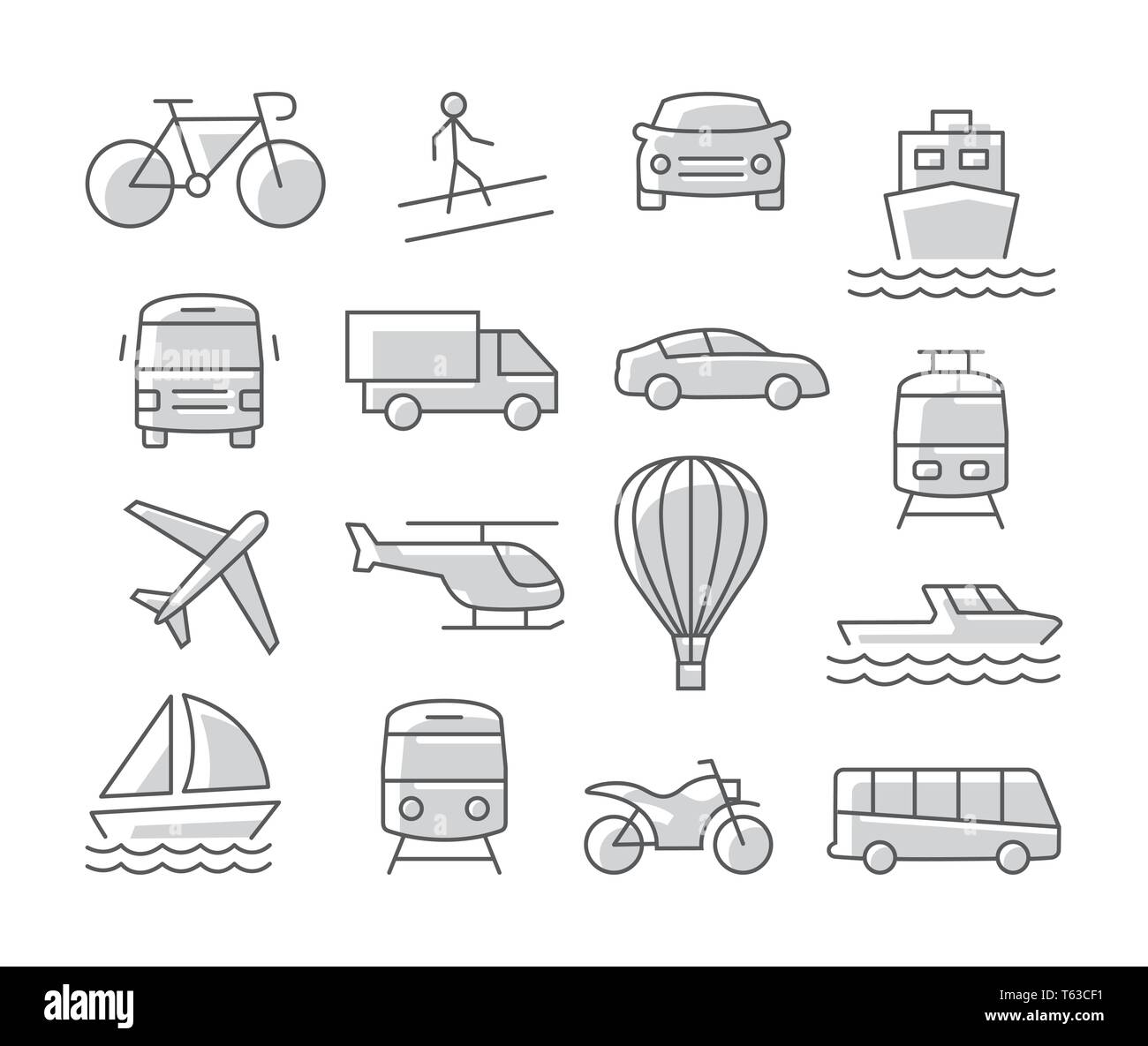Icone di trasporto impostato su sfondo bianco Illustrazione Vettoriale