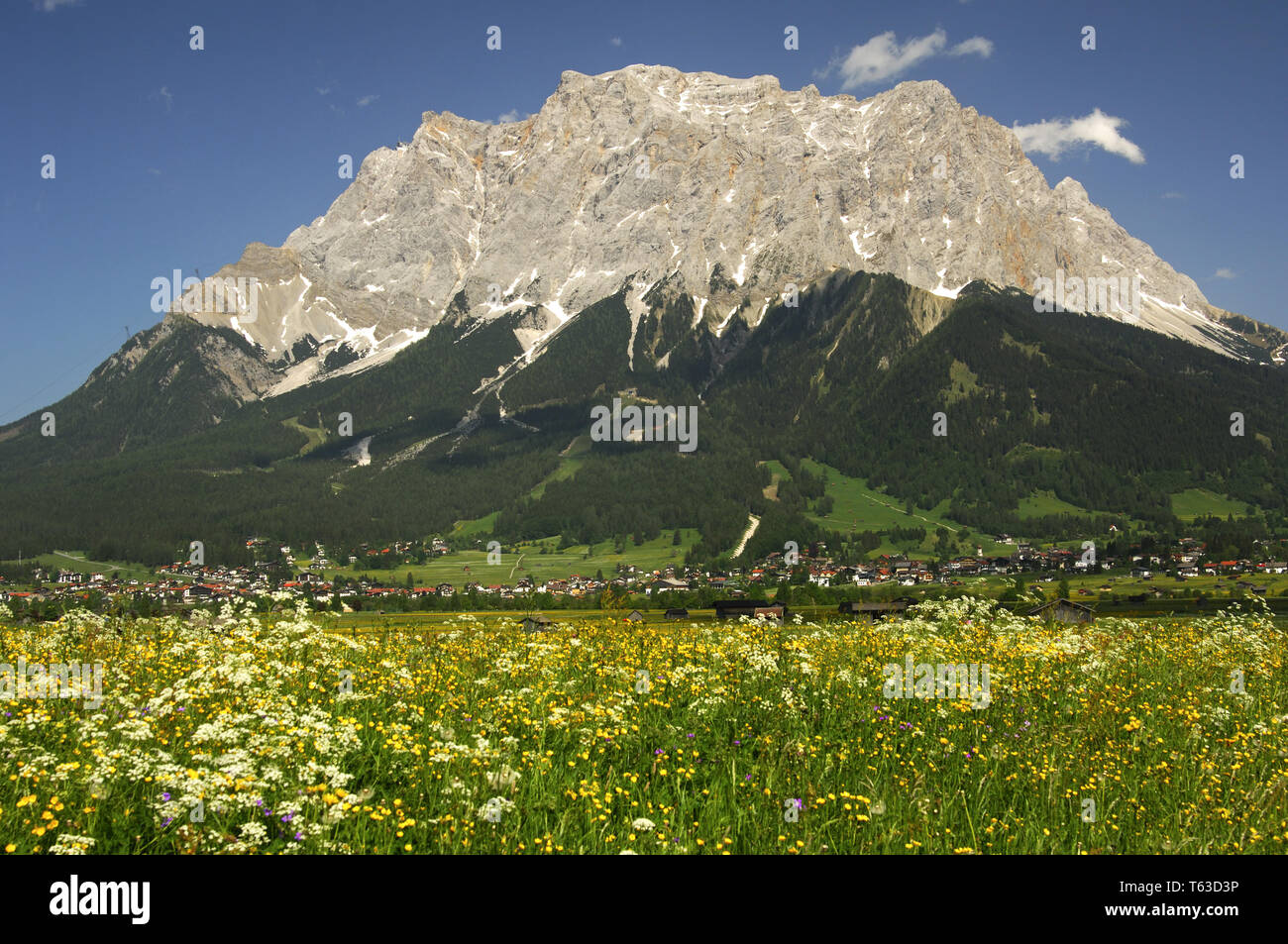 Guardare al Zugspitze, la montagna più alta in Germania Foto Stock