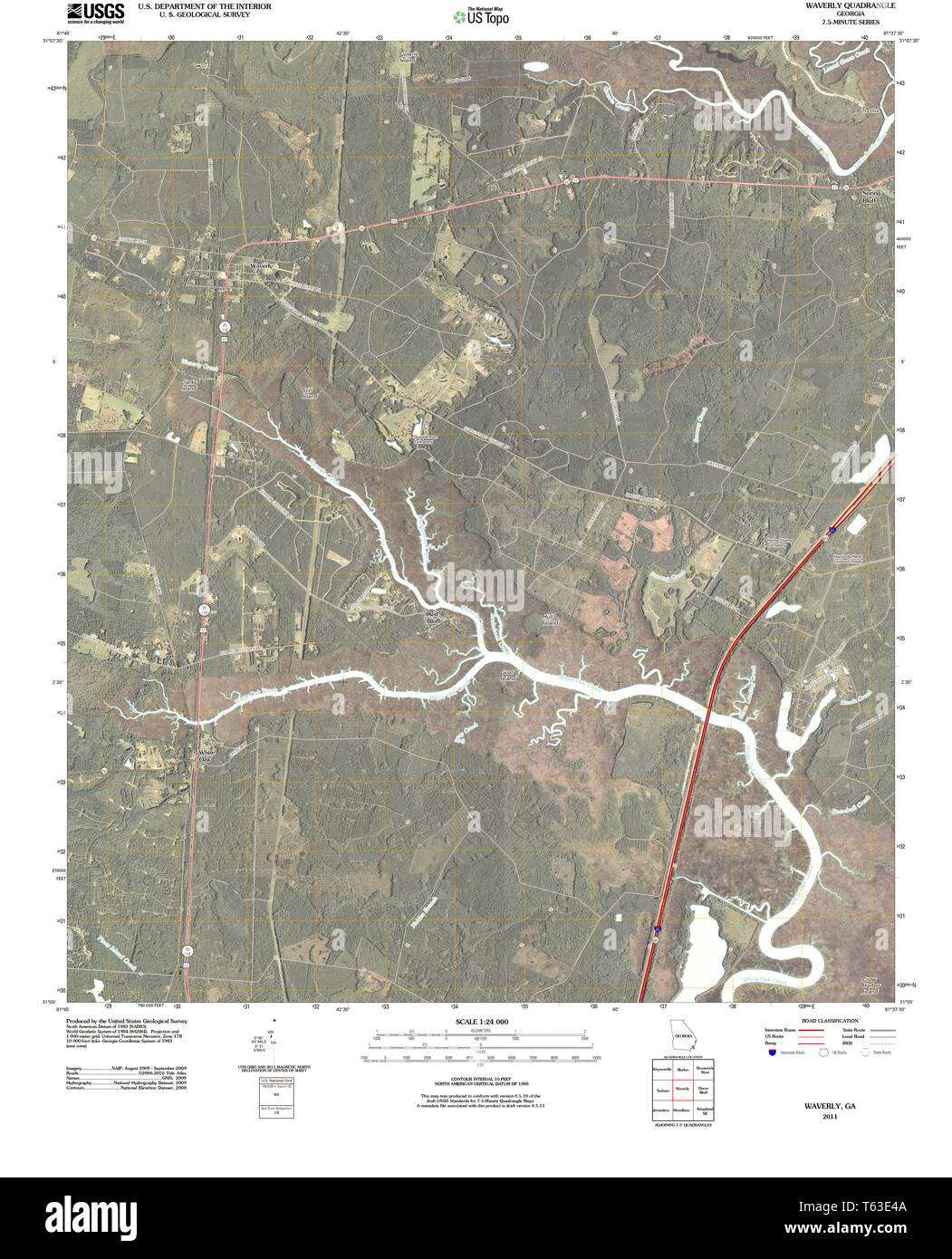 USGS TOPO Map Georgia GA Waverly 20110322 TM il restauro Foto Stock