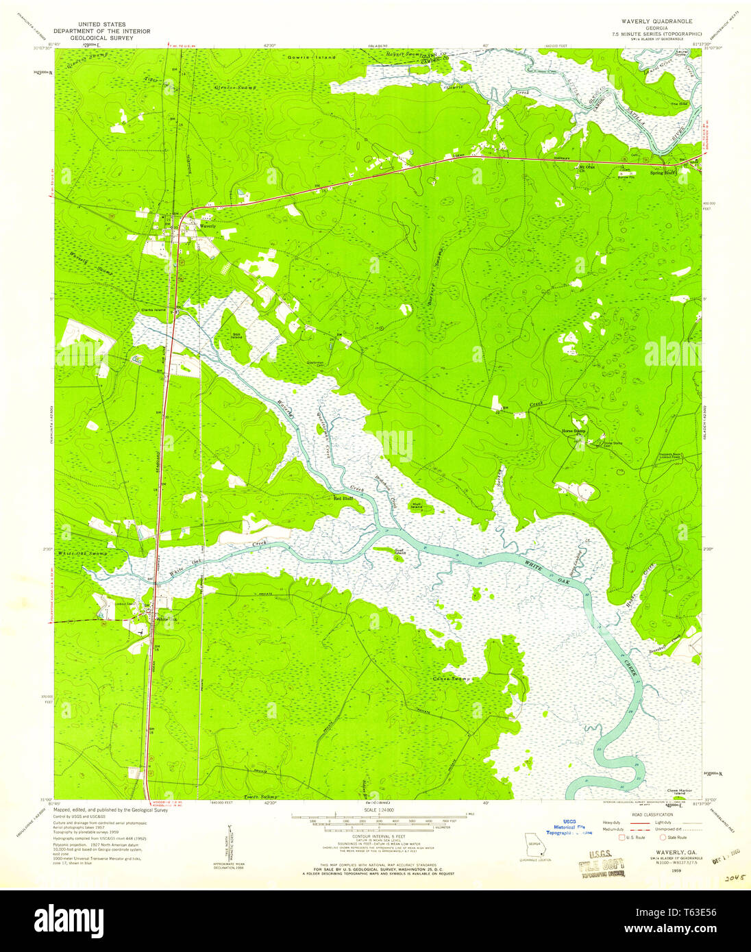 USGS TOPO Map Georgia GA Waverly 247246 1959 24000 Restauro Foto Stock