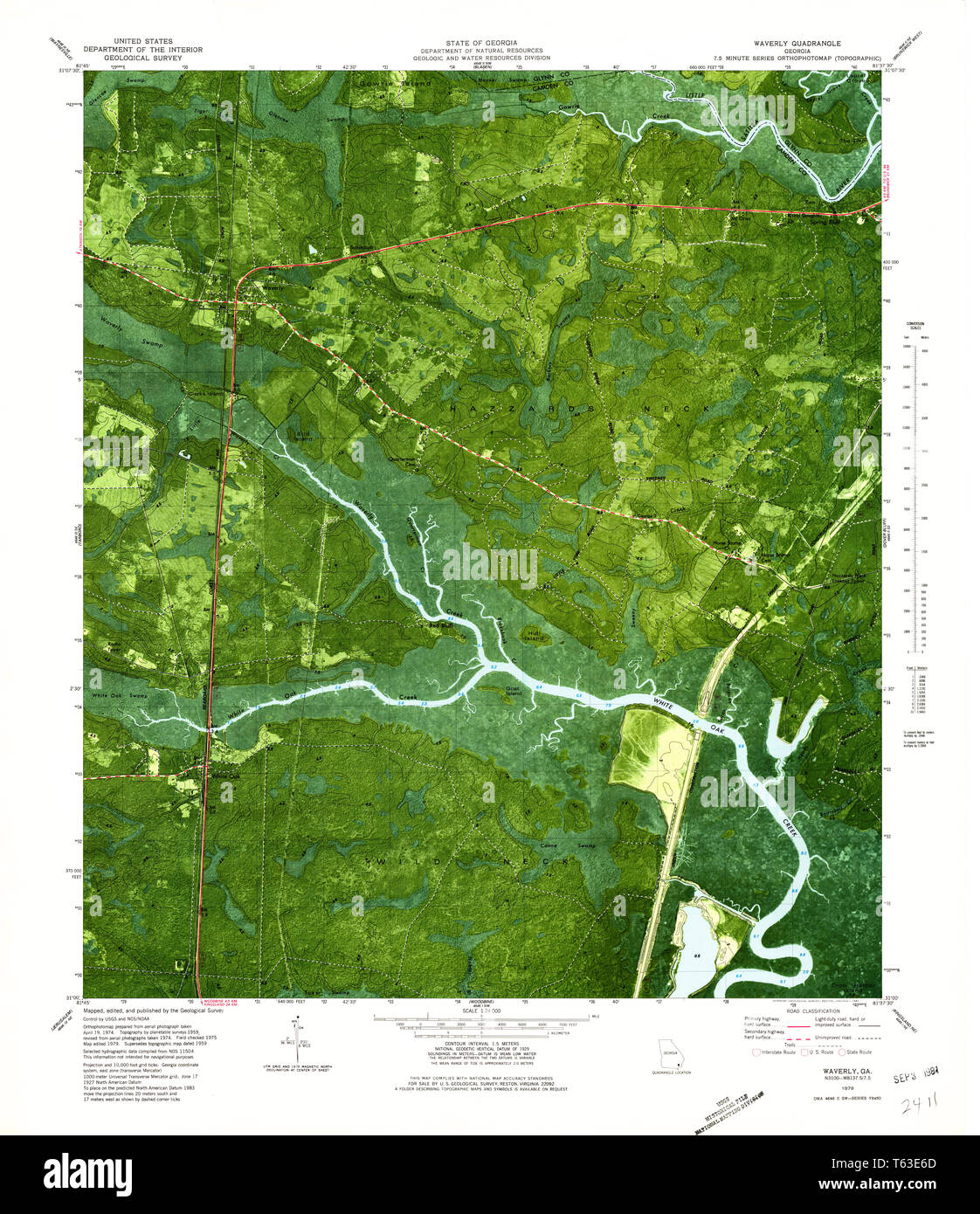 USGS TOPO Map Georgia GA Waverly 247247 1979 24000 Restauro Foto Stock