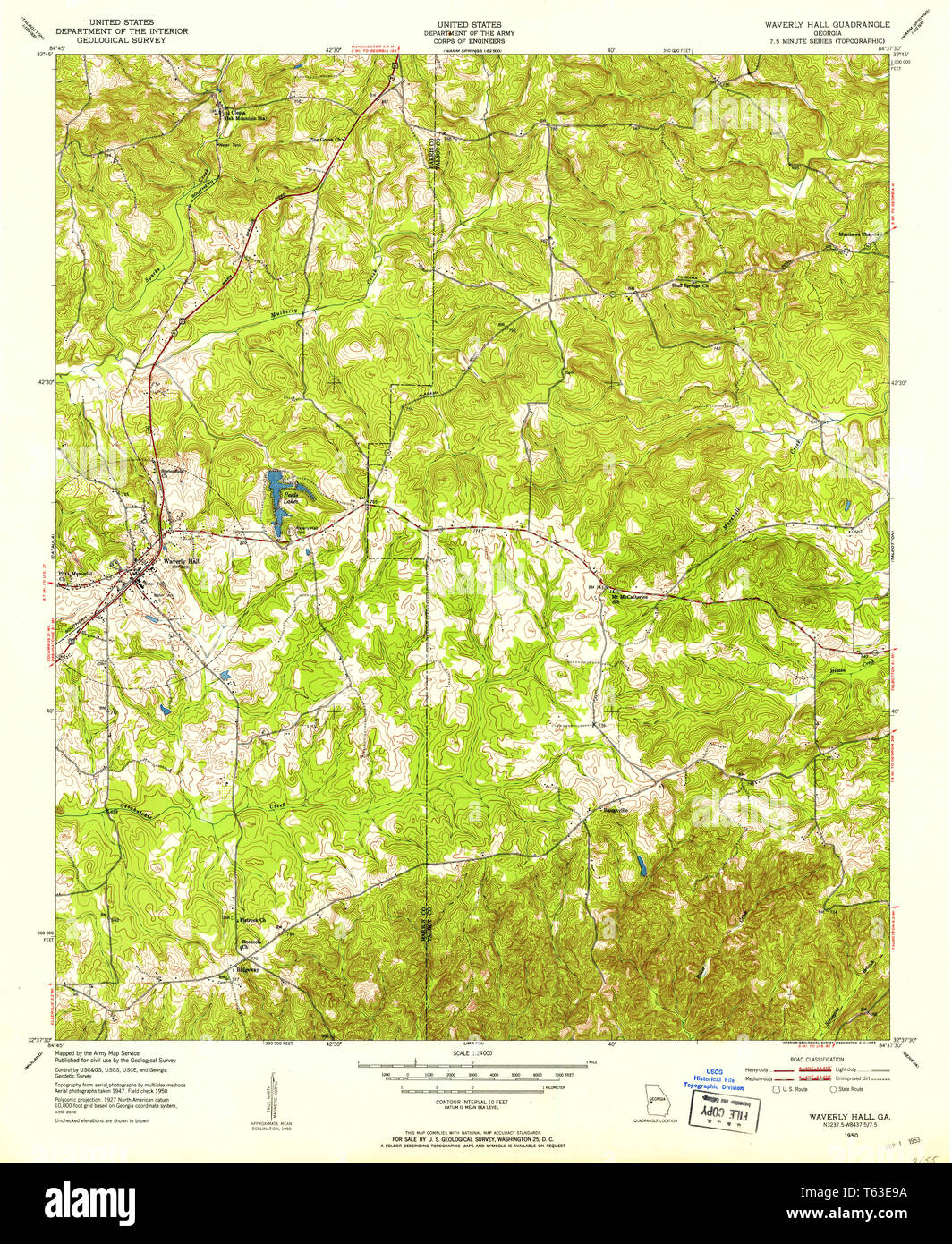 USGS TOPO Map Georgia GA Waverly Hall 247248 1950 24000 Restauro Foto Stock
