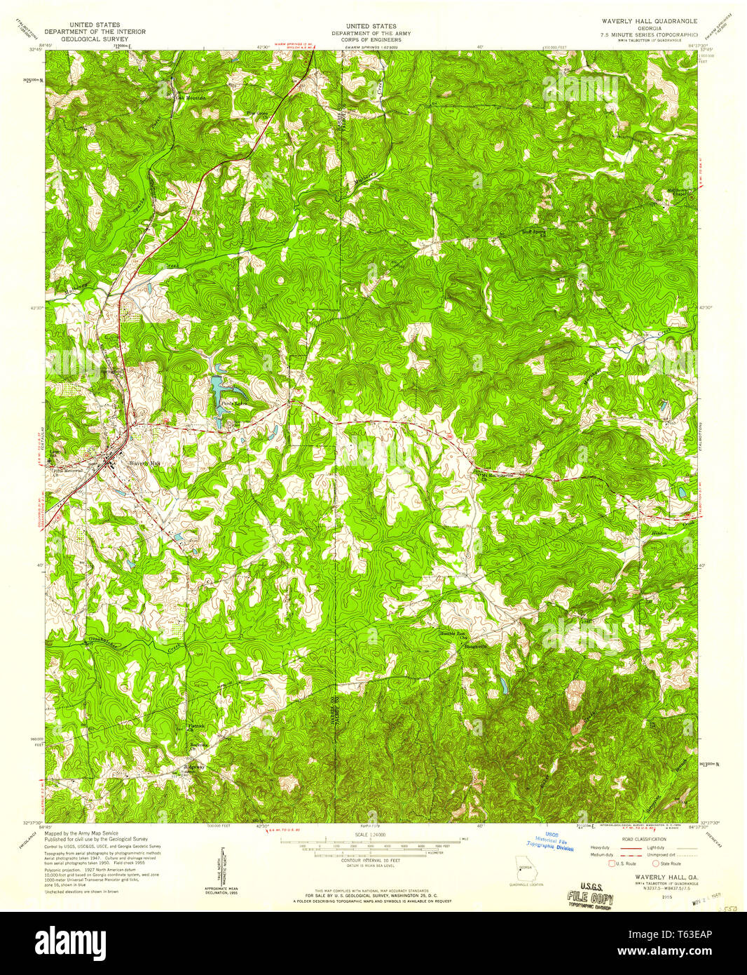 USGS TOPO Map Georgia GA Waverly Hall 247249 1955 24000 Restauro Foto Stock