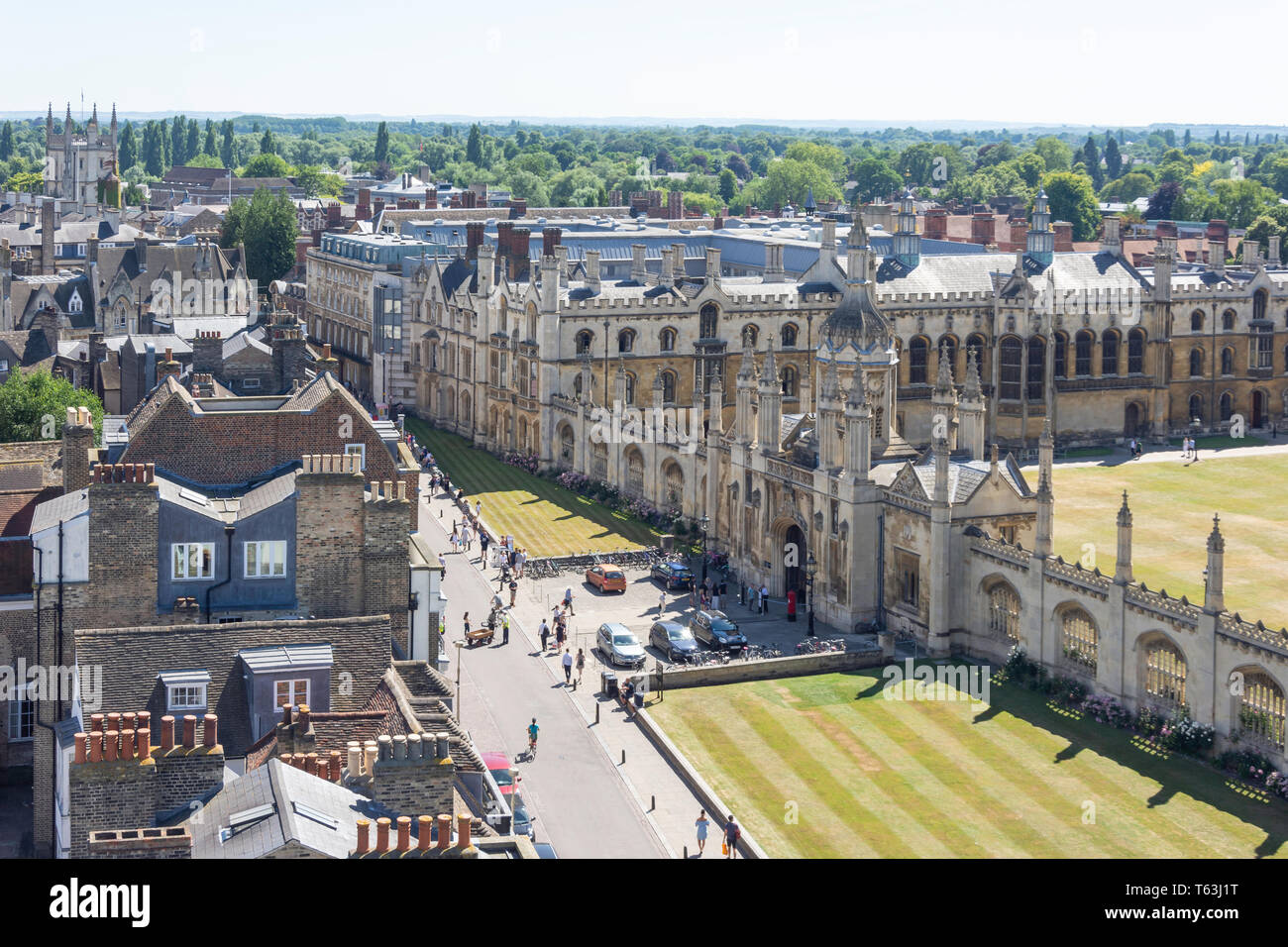 Città e King's College vista dal XV secolo Grande chiesa di Santa Maria torre, Cambridge, Cambridgeshire, England, Regno Unito Foto Stock