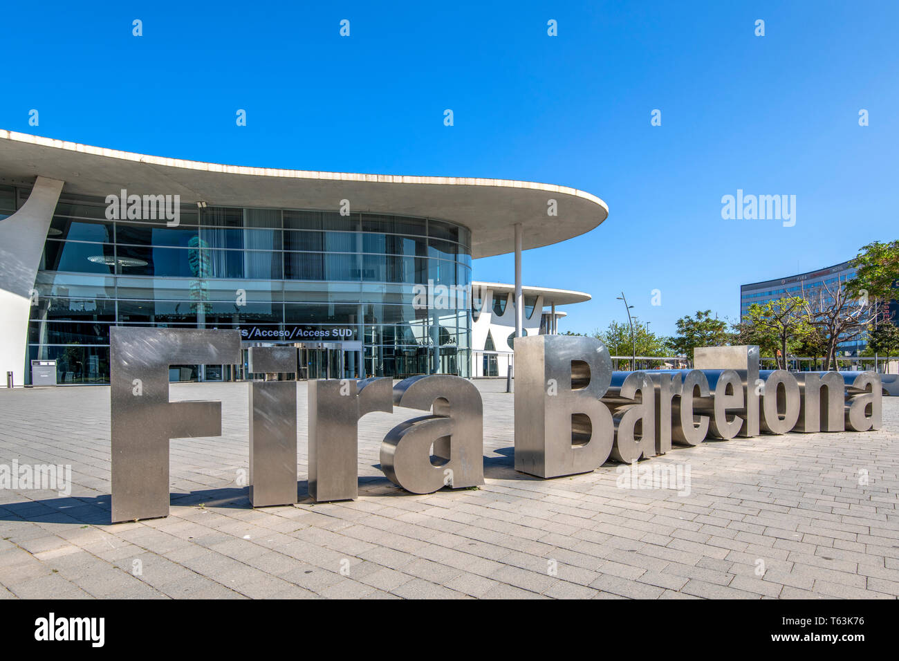 Fira Barcelona trade fair building, Barcellona, in Catalogna, Spagna Foto Stock