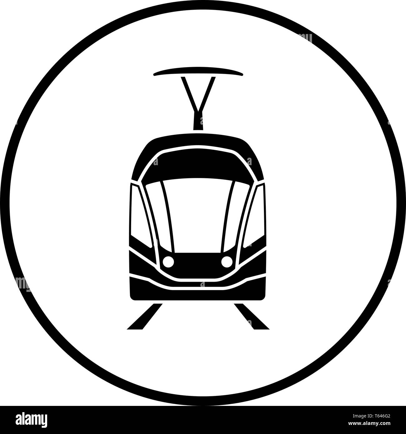 Icona del Tram vista frontale. Cerchio sottile design Stencil. Illustrazione Vettoriale. Illustrazione Vettoriale