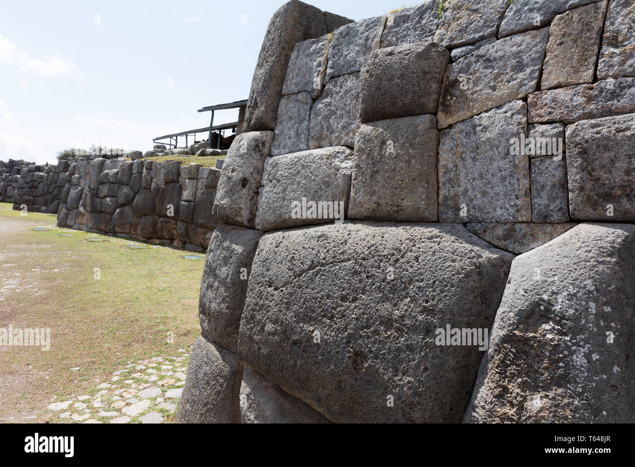 Rovine della fortezza Inca di Saqsaywaman fuori Cuzco, Perù Foto Stock