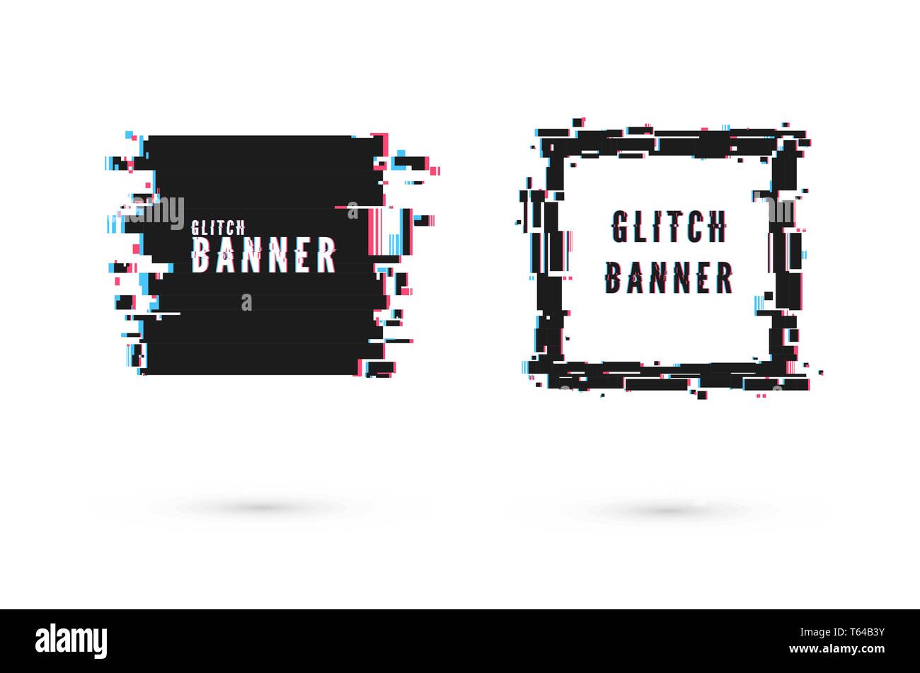 Banner geometrici con effetto di distorsione - glitch. Forma rettangolare telaio. La tecnologia digitale moderna poster e volantini modello. Illustrazione Vettoriale è Illustrazione Vettoriale
