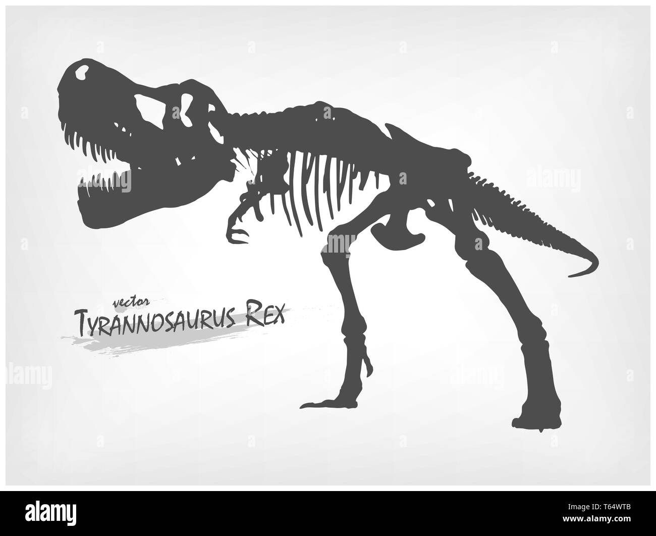 Tyrannosaurus Rex skeleton silhouette grigio sul gradiente dello sfondo . Vector . Illustrazione Vettoriale