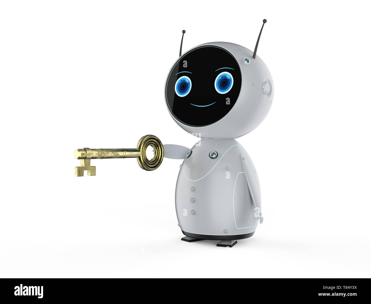 Online il concetto di sicurezza con 3D rendering mini robot tenere premuto il tasto Foto Stock