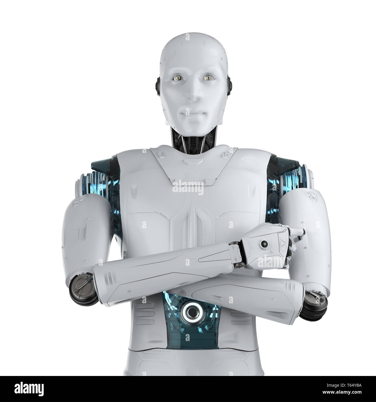 3D rendering robot umanoide braccio incrociati su sfondo bianco Foto stock  - Alamy