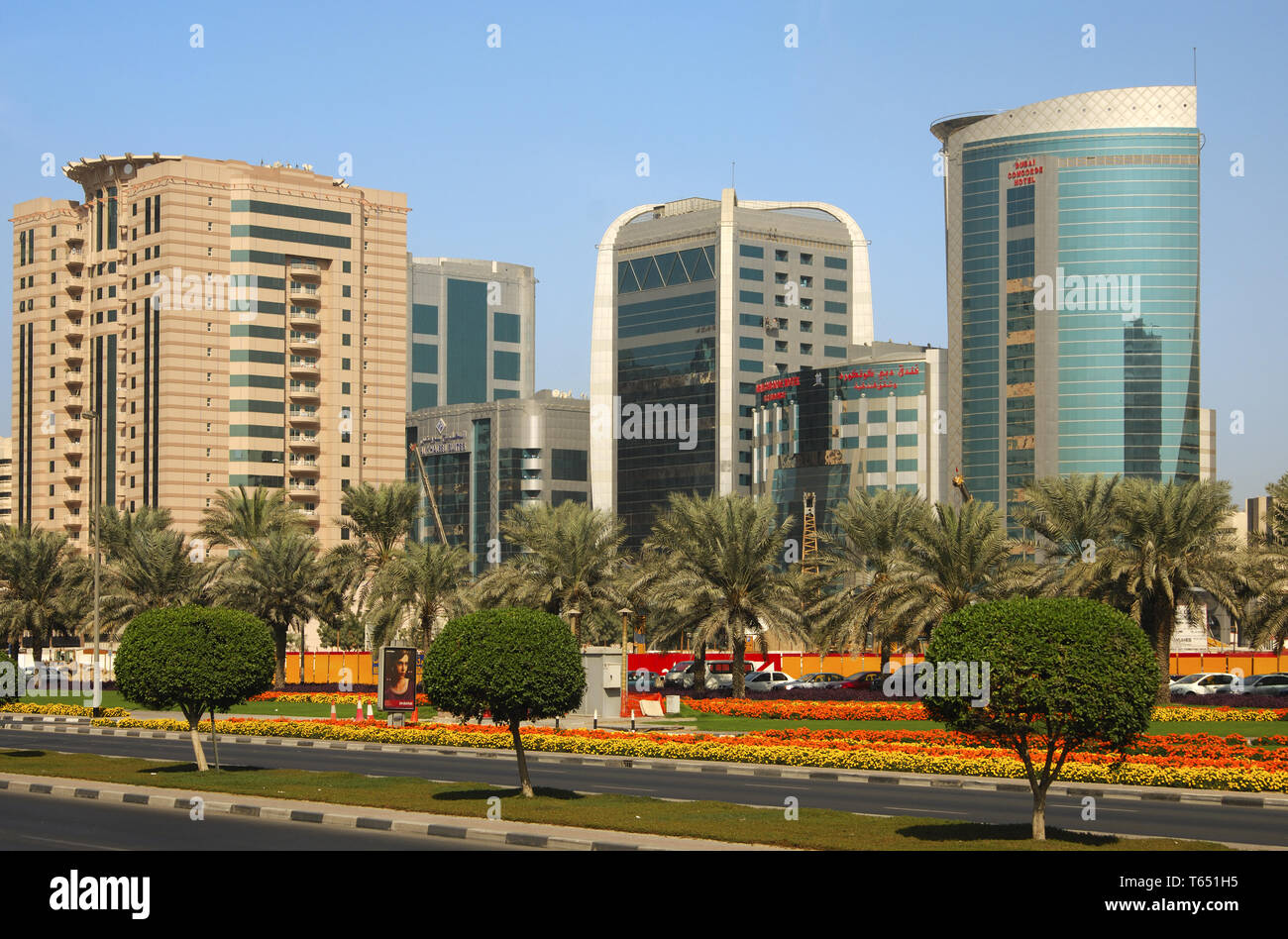 Lo skyline della città di Dubai Foto Stock