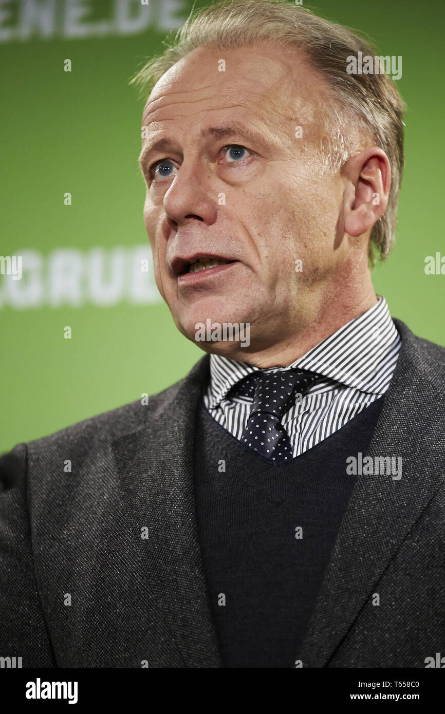 Juergen Trittin - VERDE Partei alla conferenza stampa Foto Stock