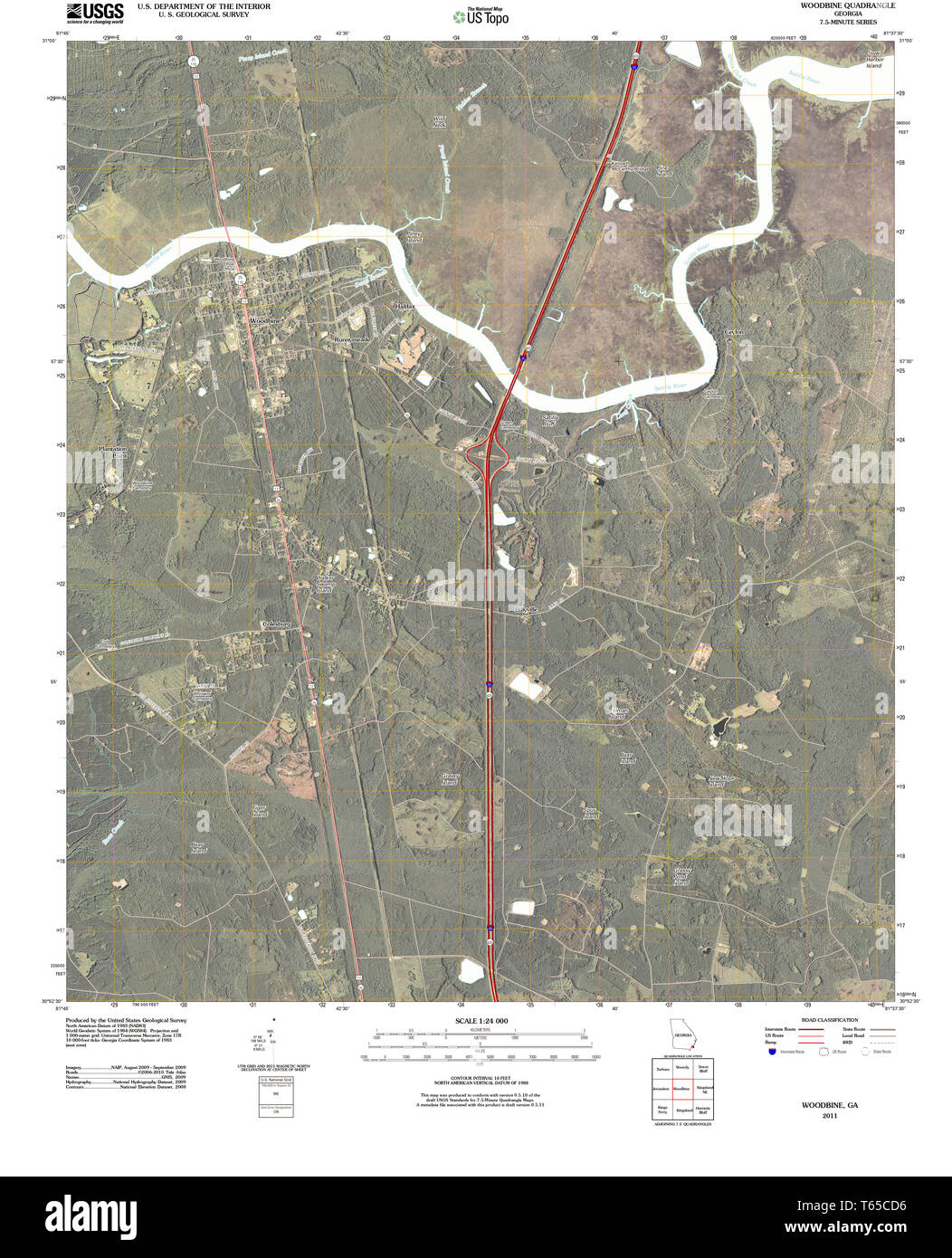 USGS TOPO Map Georgia GA Woodbine 20110302 TM il restauro Foto Stock