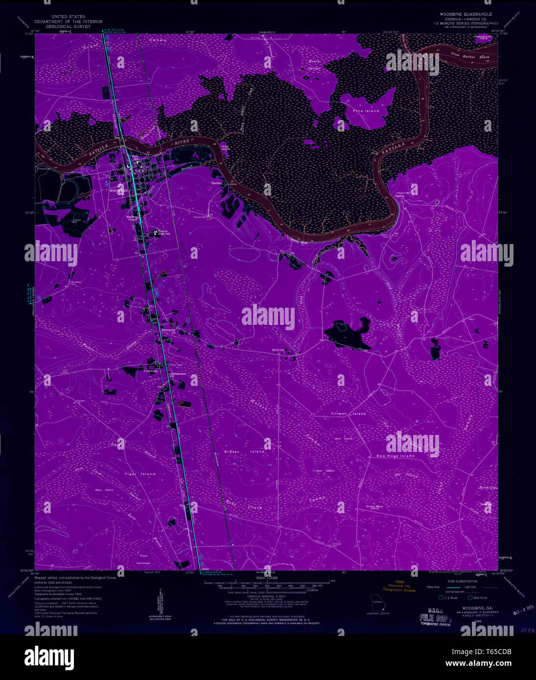 USGS TOPO Map Georgia GA Woodbine 247294 1958 24000 Restauro invertito Foto Stock