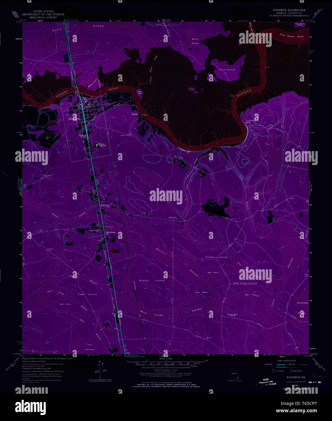 USGS TOPO Map Georgia GA Woodbine 247295 1958 24000 Restauro invertito Foto Stock