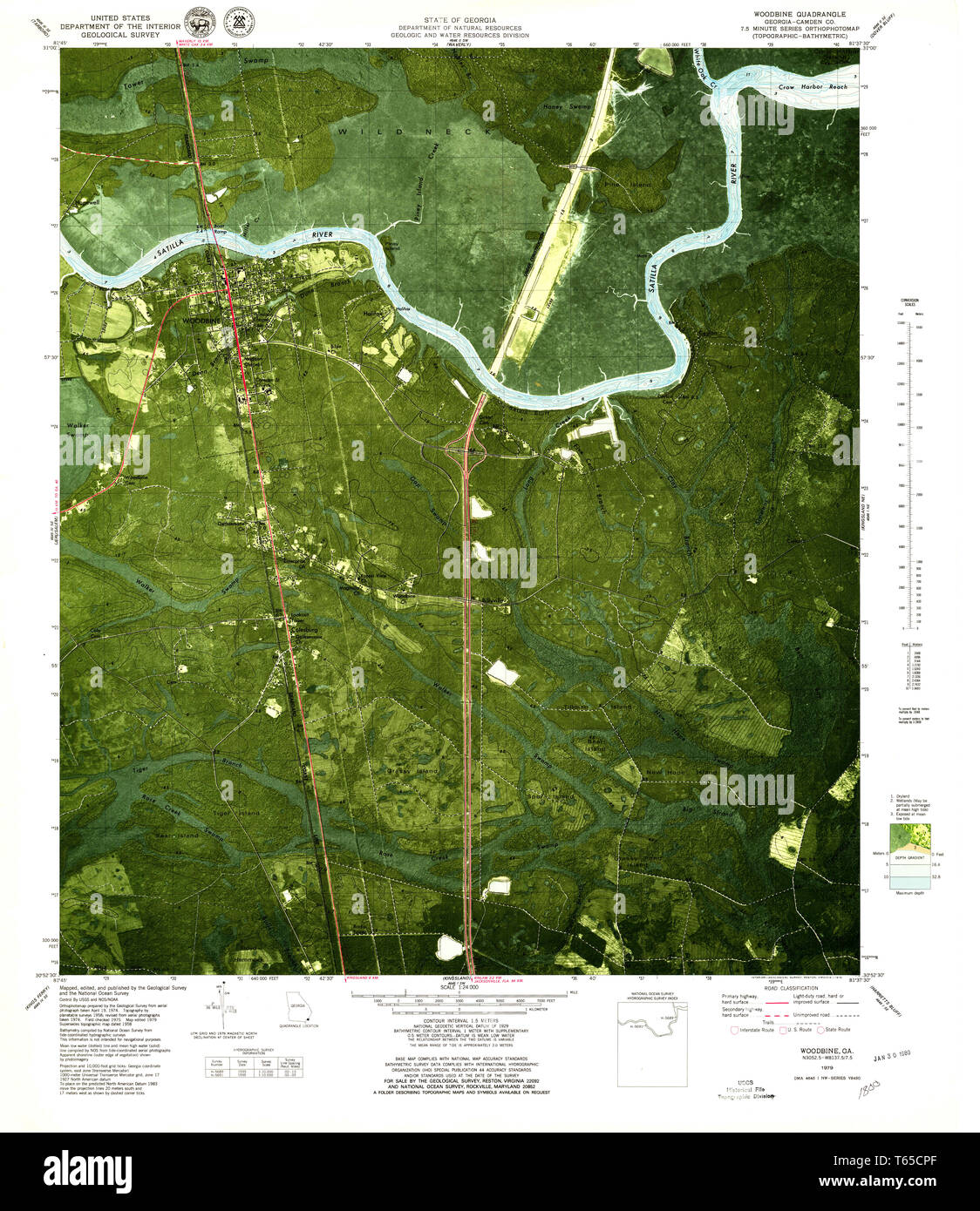 USGS TOPO Map Georgia GA Woodbine 247296 1979 24000 Restauro Foto Stock