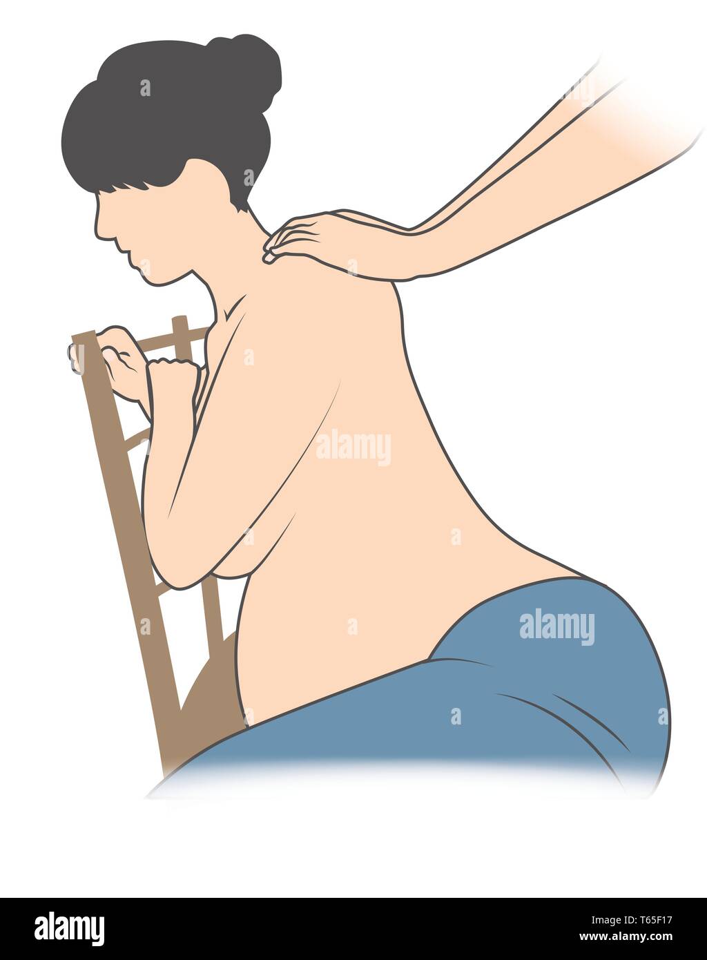 Donna incinta in sedia con dolore alla schiena Getting Backrub Illustrazione Vettoriale