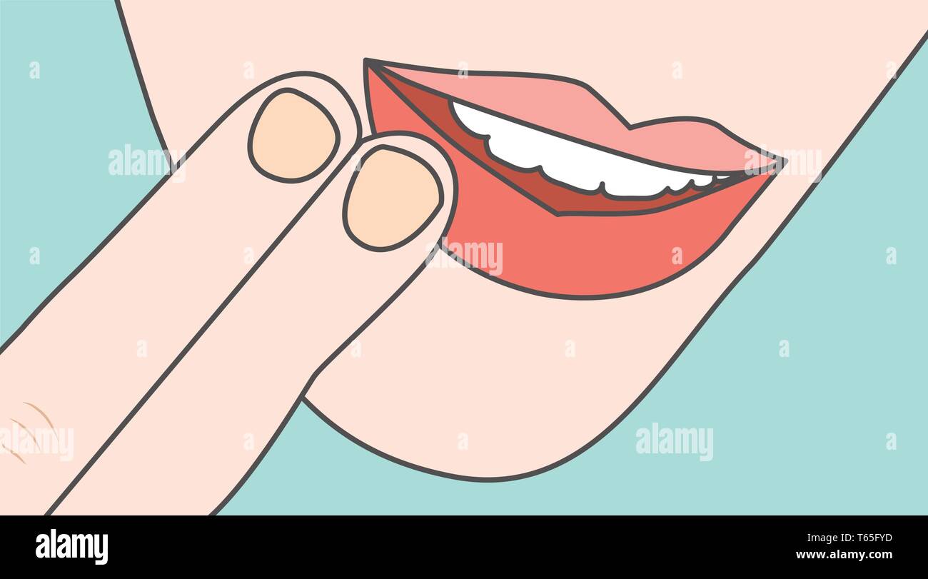 Toccando le labbra e bocca che mostra area dolente o lesioni Illustrazione Vettoriale