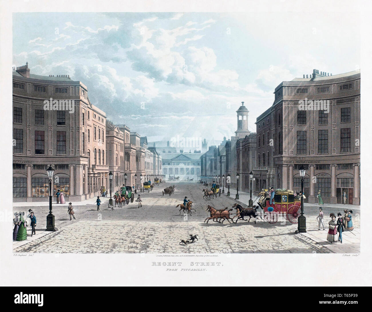 Regent Street da Piccadilly. Londra, Inghilterra. Dopo una incisione pubblicato nel 1822. Foto Stock