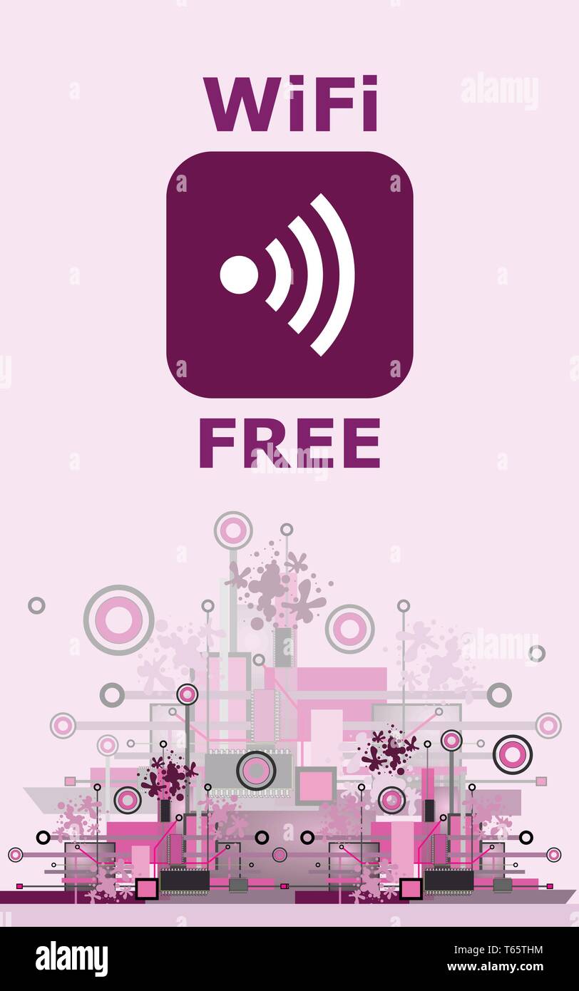 Wifi gratis segno con il tipo quadrato icona sullo sfondo Hi-Tech Illustrazione Vettoriale