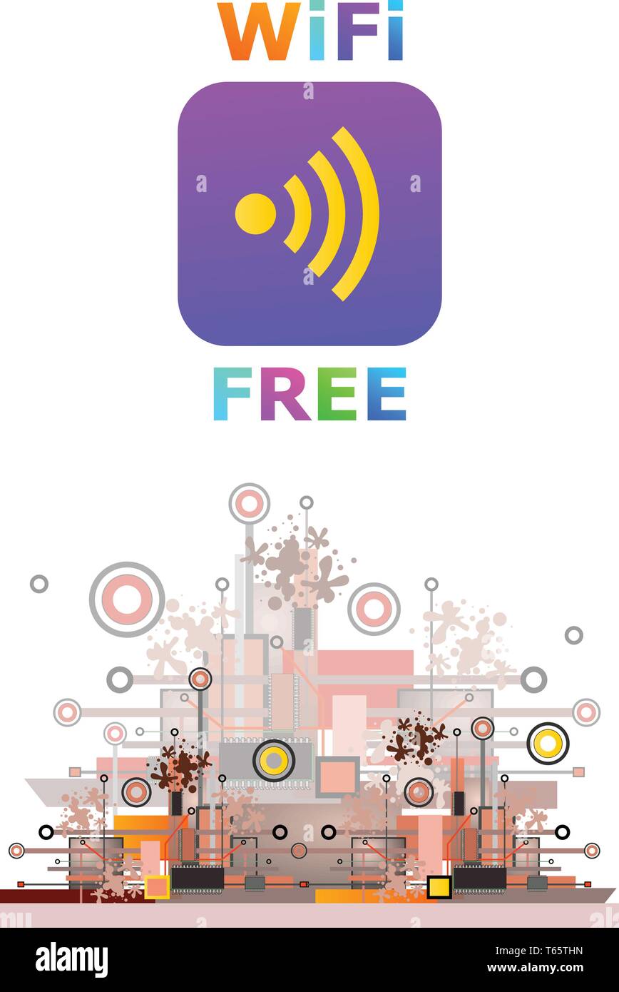 Wifi gratis segno con il tipo quadrato icona sullo sfondo Hi-Tech Illustrazione Vettoriale