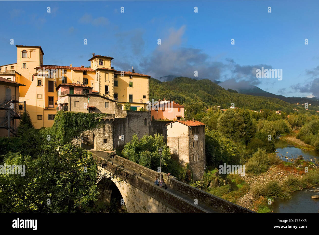 Castelnuovo di Garfagnana, una cittadina in provincia di Lucca, Toscana, Italia centrale. Foto Stock