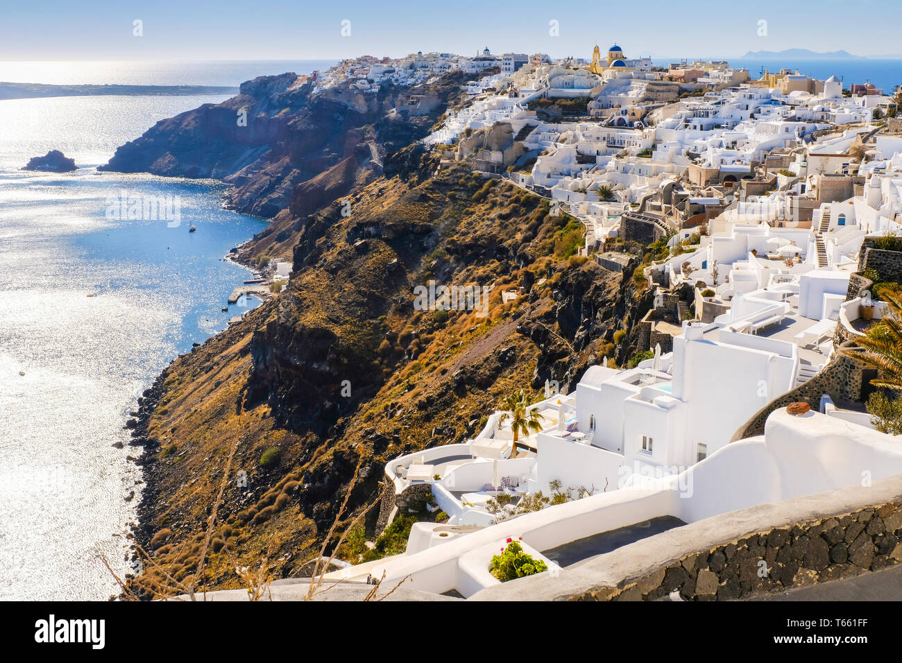Oia. Santorini. Isole Cicladi. La Grecia. Foto Stock