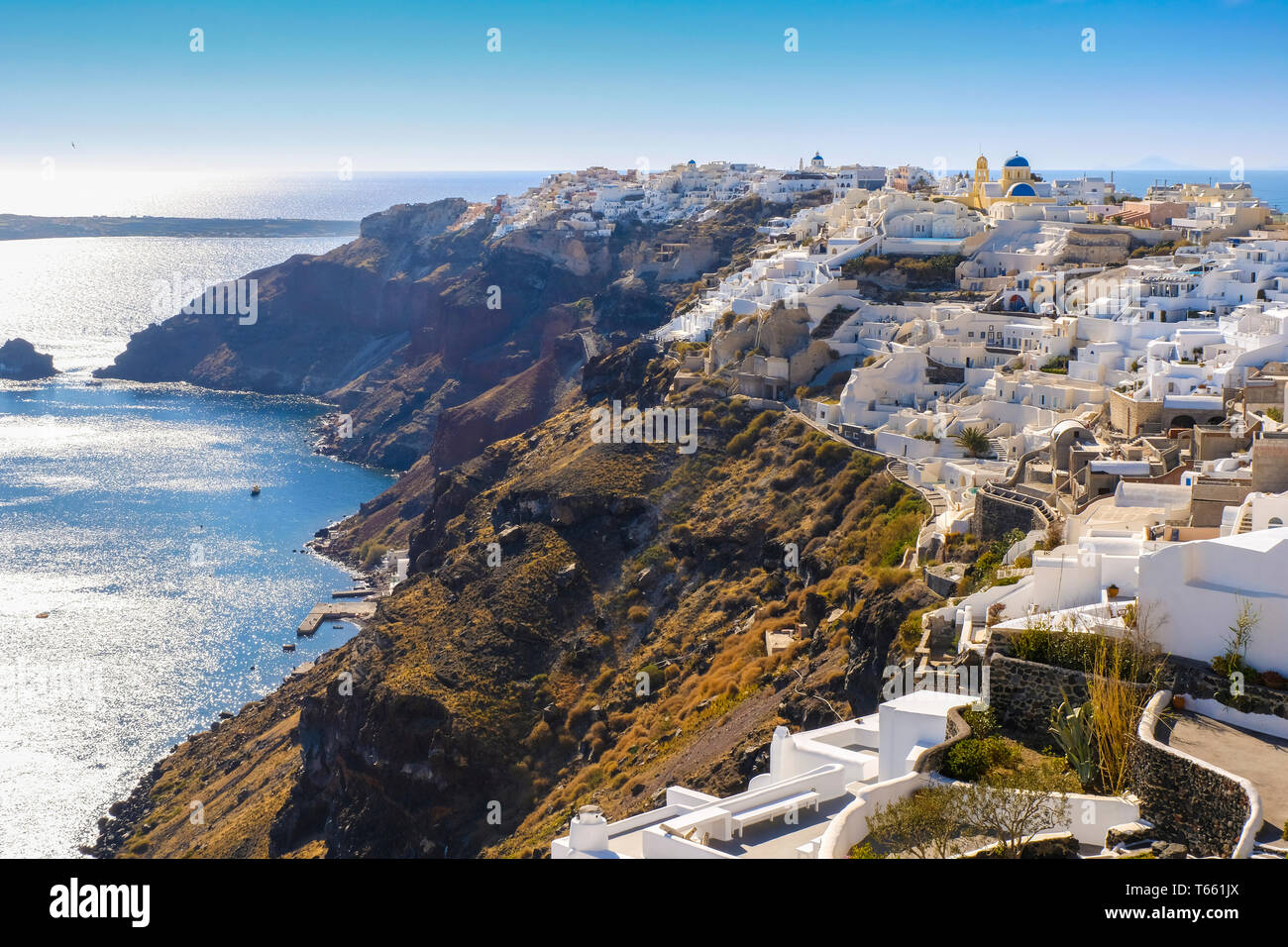 Oia. Santorini. Isole Cicladi. La Grecia. Foto Stock