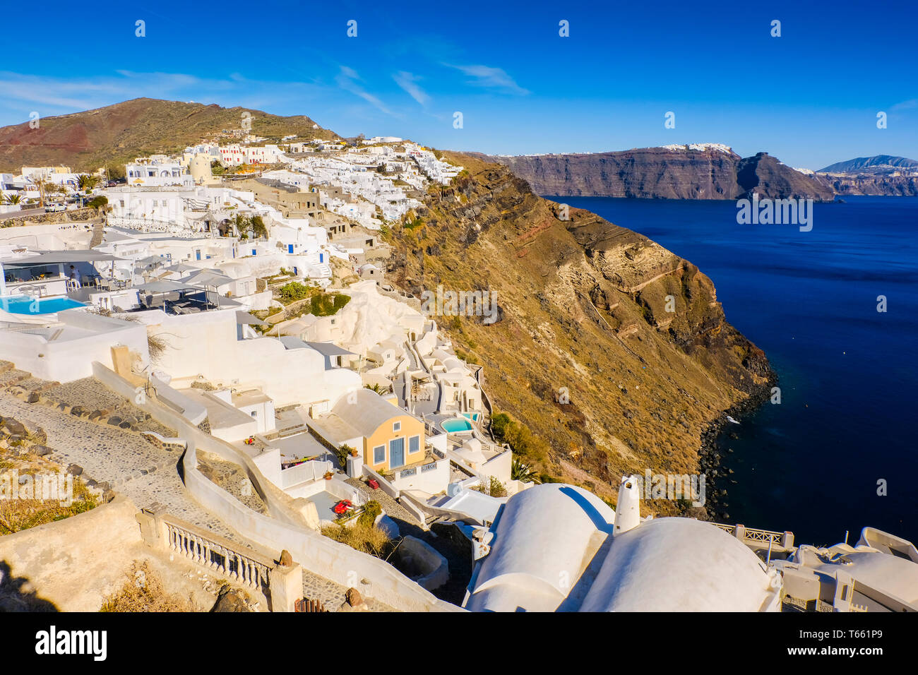 Oia. Santorini. Isole Cicladi. La Grecia. Foto Stock