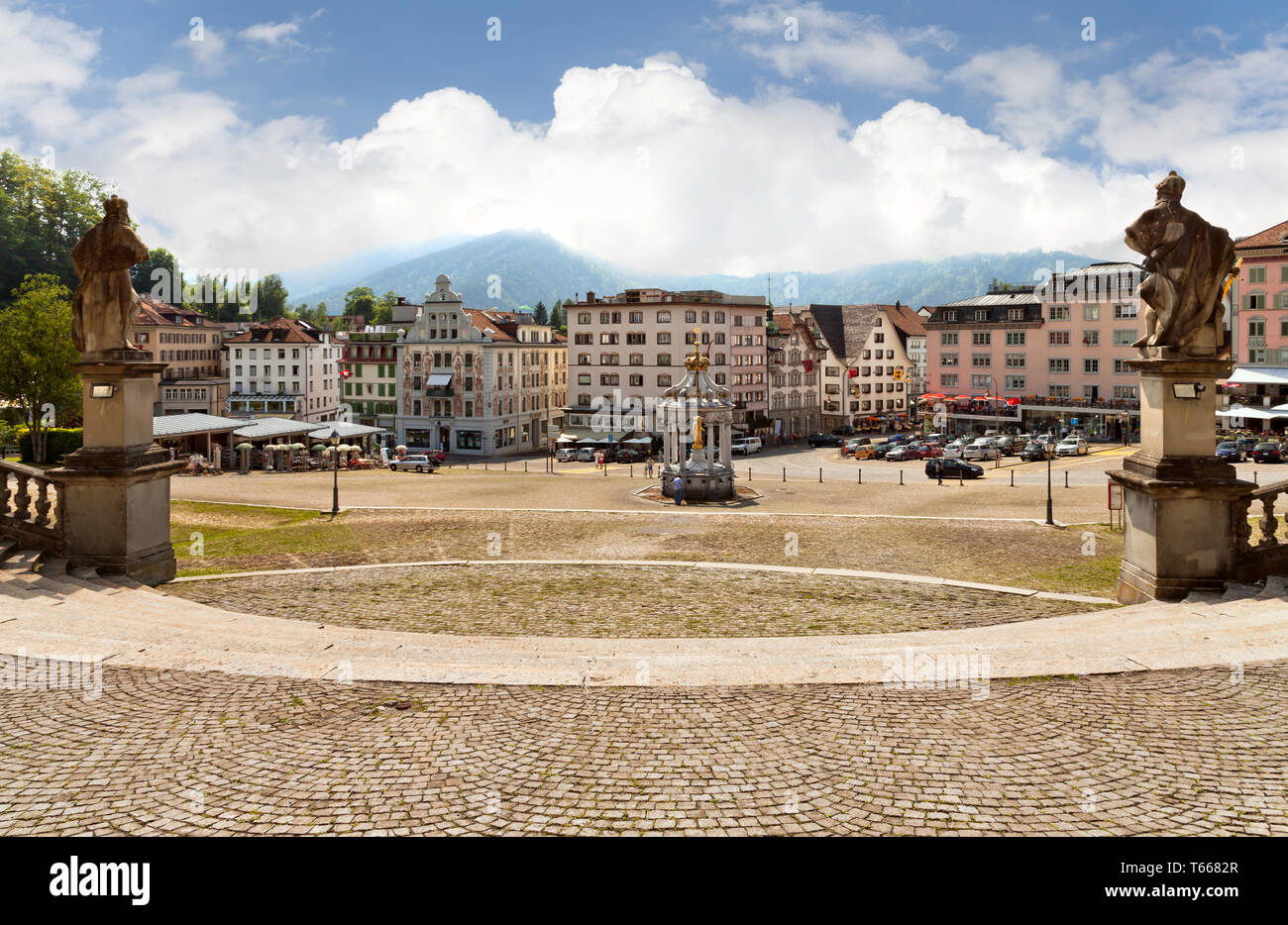 Einsiedeln, piccola città della Svizzera. Luogo di pellegrinaggio. Foto Stock