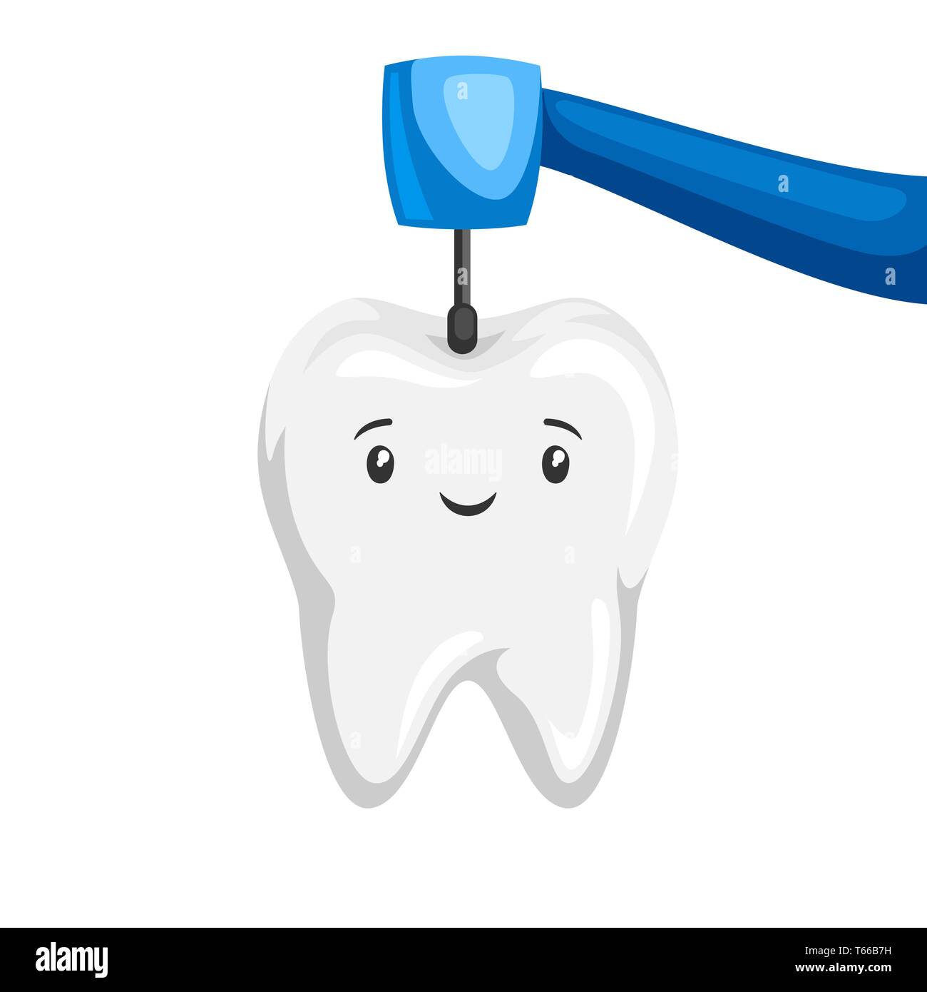Illustrazione di sorridente dente a dente trapanato mediante trapano dentistico. Illustrazione Vettoriale
