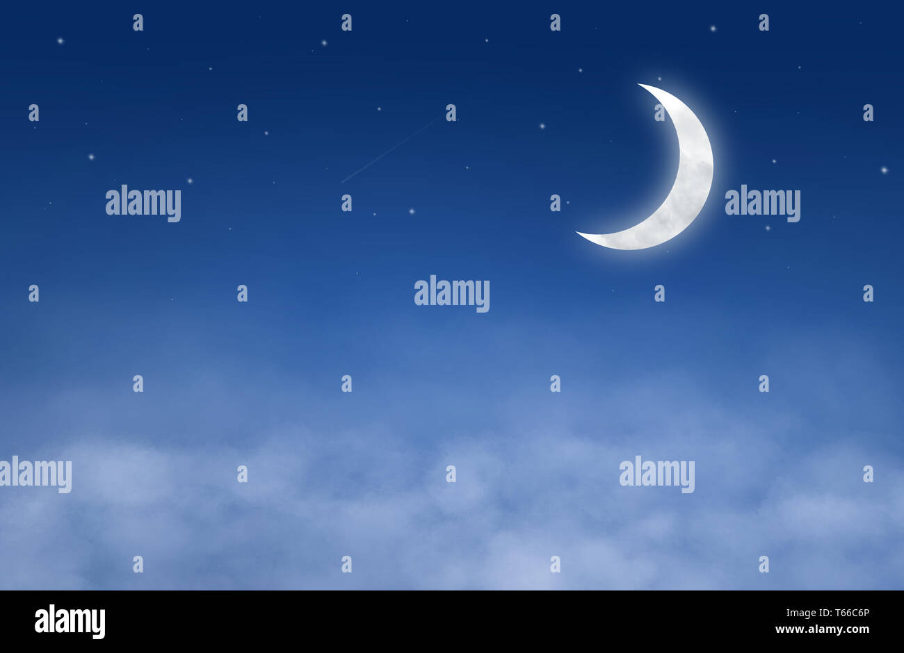 Gli sfondi di cielo notturno con le stelle, la luna e le nuvole Foto Stock